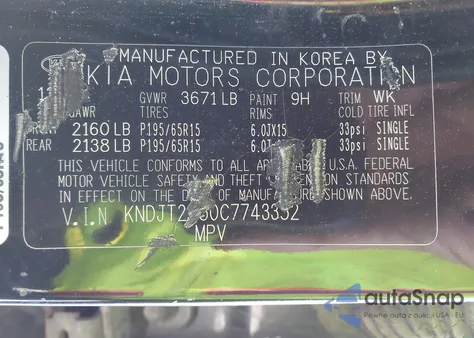 2012 Kia Soul z USA, uszkodzony, nr VIN KNDJT2A50C7743352